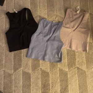 3 athleta barley worn v neck ribbed tanks